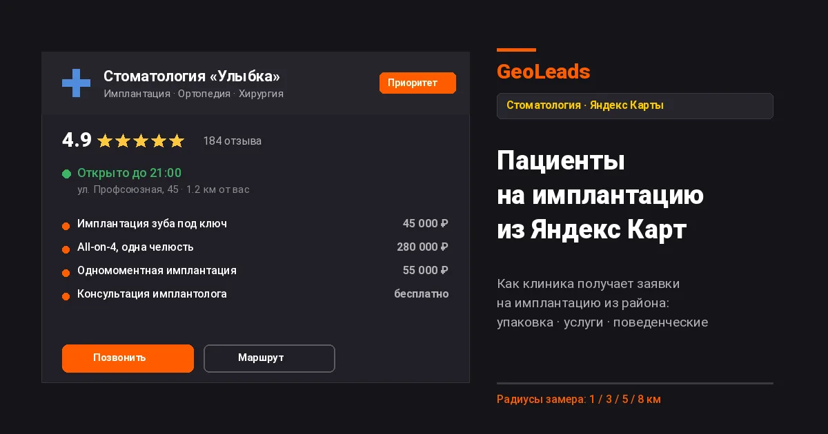Пациенты на имплантацию из Яндекс Карт: как их привлекать