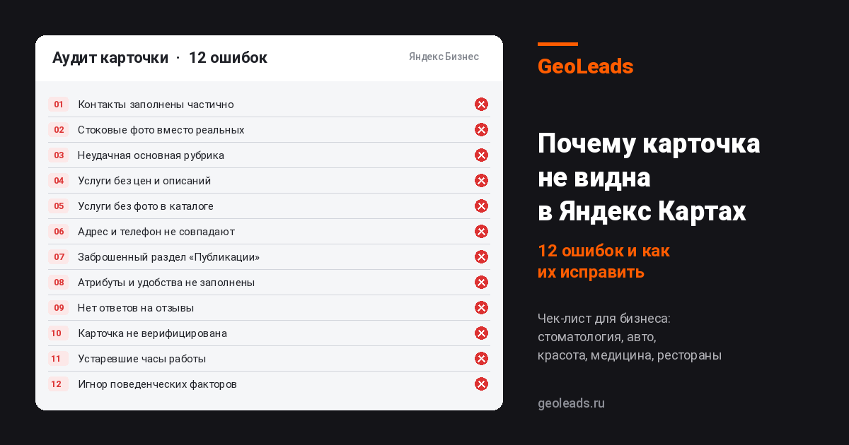 Почему карточка не видна в Яндекс Картах