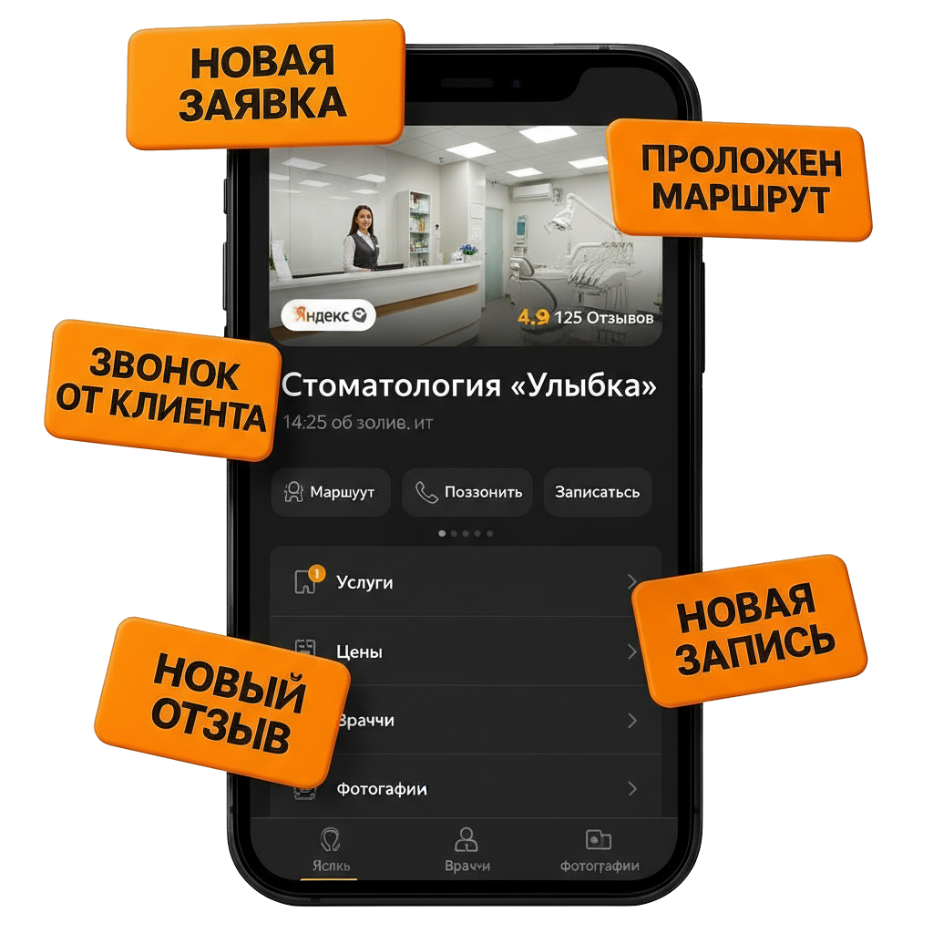 Заявки и звонки в стоматологию с Яндекс Карт
